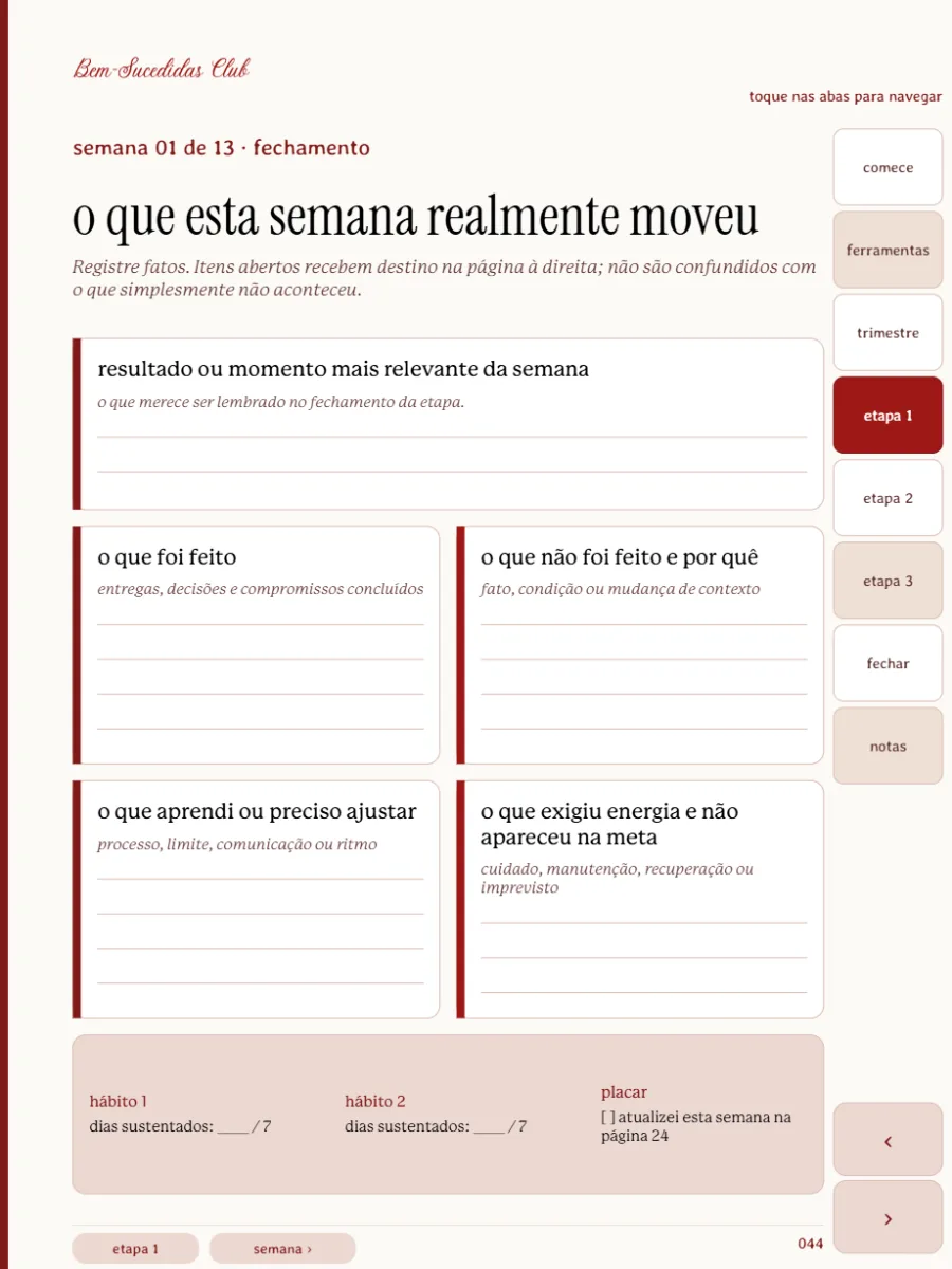 página real do planner: o que esta semana realmente moveu, a revisão por fatos